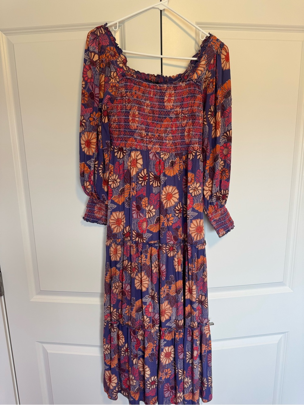 Stunning Floral Smocked Maxi Dress - Purple & Orange - Picture 4 of 4